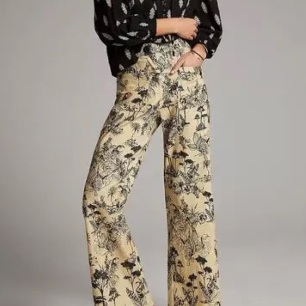 Anthropology tan black Corey Lynn Calter Padma Toile Wide leg Pants size L - Picture 3 of 12